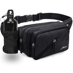 REETEE Hiking Waist Pack Bum Bag Waterproof Waist Bag with Bottle Holder Sports Fanny Packs for Running Travel Cycling Outdoor Sport Men and Women Hip Pouch Bag (Black)