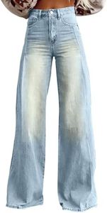 Flare Jeans for Women Vintage Wide Leg Boyfriend Baggy Stretchy High Waisted Trendy Denim Pants with Pockets Turquoise Large