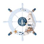 Healifty Wooden Wheel Nautical Boat Ship Wheel Fishing Net Shell Home Wall Party Decor