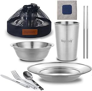 Camping Utensils and Dishes Polished Stainless Steel Dishes Set| Tableware| Dinnerware| Camping| Includes - Cups | Plates| Bowls| Cutlery| Comes in Mesh Bags (1 Person Set Black)