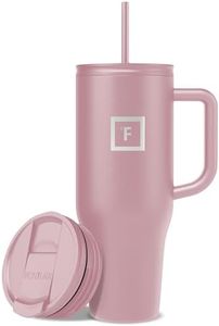 IRON °FLASK Co-Pilot 40 oz Insulated Tumbler with Straw & Flip Cap Lids - Cup Holder Bottle for Hot or Cold Drink - Leak-Proof, Double Walled - Water, Coffee Portable Travel Mug - Cosmetic Pink