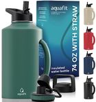 AQUAFIT Insulated Water Bottle 74 oz with Handle - Straw and Chug Lid - Stainless Steel Water Bottles - 74 oz Water Bottle - 74oz Insulated Water Bottle with Straw (74 Ounces, Treetop Green)