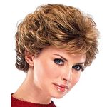 Baruisi Short Brown Pixie Wigs for Women Natural Looking Layered Curly Fluffy Synthetic Hair Wig with Bangs