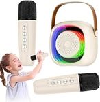 Karaoke Machine for Kids Adults, Mini Karaoke Machine with 2 Wireless Microphones and LED Colorful Lights for Home Party, Birthday Fidget Gifts Toys for Girls Boys Toddler Teens (White)