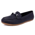 Nautica Woman Flat Loafers Designer Vegan Leather Penny Shoes Slip On - Soft, Durable and Flexible Luxury Resistant Feel Lightweight & Comfortable Memory Foam Everyday Moccasins., Navy-kini, 9.5