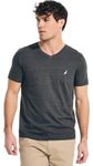 Nautica Men's J-Class Logo V-Neck T-Shirt, Black Heather, Medium