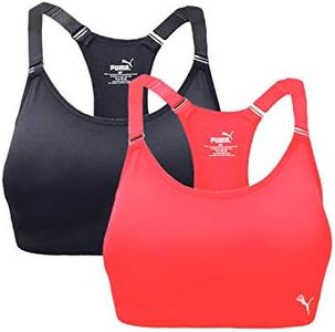 PUMA Women's Seamless Sports Bra with Removable Cups (Small, Pink/Black (2 Pack))