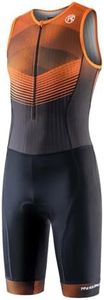 MY KILOMETRE Triathlon Suits Mens One-Piece Sleeveless Padded Quick-Dry Swim Bike Run with Pockets Black/Orange