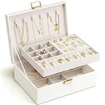 Vlando Jewellery Box, 2 Layer Jewellery Organiser with Removable Tray, Jewellery Storage Case for Necklace,Bracelets, Earring Storage Organiser, Gift for Women