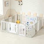 Bestgame Baby Play Pen, Foldable Play Pens for Babies and Toddlers, 18 Panels Extra Large Baby Playpen, Astronauts Portable Baby Fence, Baby Gate Playpen, Baby Play Yard - Grey