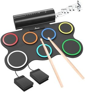 OYAYO 7 Pad Electronic Drum Set, Roll Up Drum Practice Pad Midi Drum Kit with Headphone Jack, Built-in Speakers Pedals Sticks 6 Hours Playtime, Rechargeable, Christmas Gift for Beginners