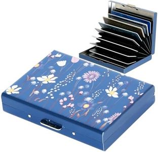 BONSYL® Credit Card Holders with RFID-Blocking, Slim Metal Credit Card Case Wallet with 10 Slots for Women or Men. (10 Card/Blue/Flower)