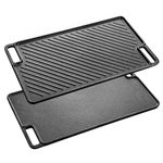 Velaze Cast Iron Griddle Pan for Gas Hobs, Cast Iron Grill Pan Double-Sided Usable, Cast Iron Pan for Gas Grill and Electric Grill, Grill Pan for BBQ, Camping, Garden - 45.5 x 26cm