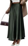 BTFBM Women's Satin High Waist Skirts 2024 Summer Fall Outfits Elegant Cocktail Party Flowy A-Line Maxi Skirt(Solid Dark Army Green, Large)