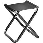 Lizbin Camping Stool, Portable Folding Stool, 11 Inch Foldable Stool, Folding Camping Stool, Foot Stool with Carry Bag, Load Capacity to 330lbs, for Outdoor, Travel, Hiking, Fishing, Beach (Black)