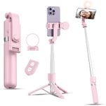 Selfie Stick with Rechargable Remote and Light, Tripod for iPhone, Cell Phone Stand for Video Recording, Portable Travel Essentials Smartphone Mount Holder, Extendable Vlogging Filming Accessories