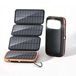 Solar Charger 26800mAh, CONXWAN Solar Power Bank with 4 Foldable Panels and 3 Outputs, Fast Charging USB C Portable Phone Charger with Flashlight for Outdoor Camping, Hiking