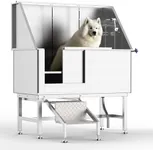 50" Pet Dog Grooming Bath Tub,Professional Stainless Steel Dog Washing Station with Removable Ramp,Bathing Station w/Stairs,Washing Sink for Home