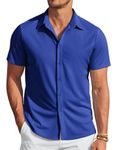 COOFANDY Mens Wrinkle Free Shirts Short Sleeve Regular Fit Lightweight Stretch Shirts Classic Blue