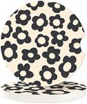 Abstract Black Flower Absorbent Car Cup Coasters,Cup Holders,Cork Base Drink Coasters with Finger Notch for Easy Move of Car Cup Holder for Women Men 2.6"(2 Pieces)