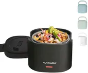 Nostalgia Portable 20-Ounce Electric Heated Lunch Box – Travel Size 2.5 Cup Capacity for Soup, Chili, and Leftovers – Leak Proof Silicone Sealed Lid, Foldable Carry Handle, Detachable Cord – Black