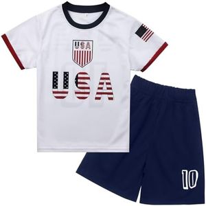 Xuomuen USA Soccer Jersey & Short for Youth Boys Baby Kids Soccer Jersey #10 Uniforms Football for Child,white,Short Sleeve,9-10T