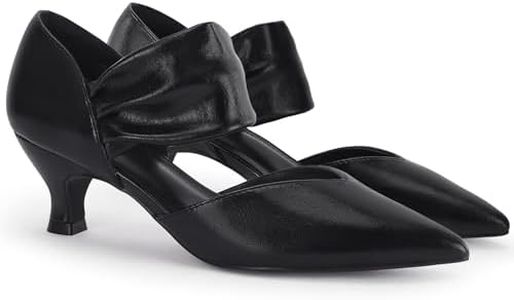 Coutgo Womens Low Kitten Heel Dress Shoes Pointed Toe Slip on Ankle Strap Cutout Elegant Party Wedding Pumps, Cool Black, Size 5.5