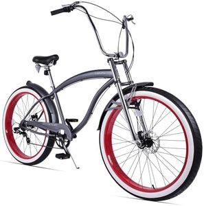 MICARGI Largo 29-inch Beach Cruiser Bike for Adults, 7-Speed & Single Speed, High Rise Handlebars, 3.0" Fat Tires, Complete Cruiser Bicycle for Men and Women(29" 7-Speed, Matte Gray/red)