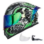 ILM Motorcycle Helmet Full Face with Pinlock Compatible Clear&Tinted Visors and Fins Street Bike Motocross Casco DOT(Legend Green, XX-Large)