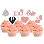 24Pcs Wedding Cupcake Toppers Love I Do Cupcake Toppers Dress Ring Heart Cake Pick Decorations for Bridal Shower Wedding Engagement Bachelorette Party Supplies