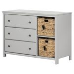 South Shore Furniture Cotton Candy 3-Drawer Dresser with Baskets, Soft Gray