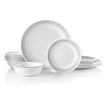 Corelle 18-piece Dinner Set, Mystic Grey, Service for 6, Chip Resistant Dinnerware, includes 26cm dinner plates, 17cm salad / side plates and 530ml soup / cereal bowls