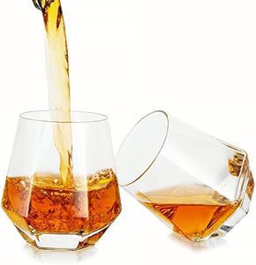 Hanobe Bicchieri Whisky Bicchieri Acqua Vetro Set di 2 Bicchieri Rum del Diamante Bicchieri di Cristallo Inclinati Geometrici Unici del Vino Rock Lowball Beve Tazze di Vetro Della Barra 10oz Chiaro