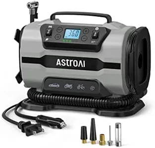 AstroAI Tire Inflator Portable Air Compressor Pump 150PSI 12V DC/110V AC with Dual Metal Motors &LED Light， Automotive Car Accessories&Two mode for car, bicycle tires and air mattresses, Gray