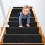 CELION 15PCS Stair Treads Carpet Anti-Slip 30”x8” Inch Stair Runners for Wooden Steps with Self-Adhesive,Cuttable Carpet Protectors for Stairs（Black）