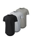 JMIERR Mens 3 Pack T Shirts Casual Cotton Short Sleeve T-Shirt Men with Belly Solid Color Hipster Hip Hop Longline Crewneck Hawaiian Shirt, T Shirts for Men Pack, CA 43(L), Black/Light Grey/Dark Grey