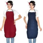 NIRMIT INTERNATIONAL Kitchen Unisex Aprons Set Cotton Apron for Women Chef Utensils Oil Protect Cloth Under 600(Maroon/Navy Blue)(Pack of 2), 24''*33''