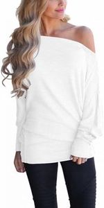 Lacozy Women's Off The Shoulder Oversized Shirts Long Sleeve Tunic Tops Casual Loose Pullover Sweatshirt White XXL
