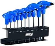 Draper 10 Piece Metric T-Handle Hexagon Allen Key Tool Set with Rack - Long Hex Tool for Home, DIY and Professional