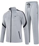 MoFiz Men's Sweatsuit 2 Pieces Tracksuit Sweatpants Athletic Sports Casual Set Full Zip Long Sleeve,Light Gray Large