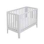 Babymore Iris Baby Cot Bed | Solid Pine Wood | Converts into Baby Bed, Toddler Bed | 3 Adjustable Bed Base Positions | 4 Teething Rails | Nordic Style | Grey