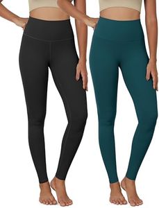 ODODOS ODCLOUD 2-Pack Buttery Soft Lounge Yoga Leggings for Women Full Length 28" High Waist Yoga Pants, Black+Forest Teal, Large
