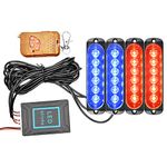 RIGIDON 4PCS 6 LED Emergency Strobe Red Blue Surface Mount Flashing Strobe Lights with Main Control Box for trucks Car Grille Off-road Warning Emergency Flashing Lights