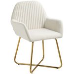 HOMCOM Modern Accent Chair, Velvet-Touch Fabric Upholstered Armchair with Metal Base for Living Room, Bedroom and Dinning Room, Cream White