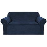 Thick Velvet Stretch Sofa Covers 2 Seater Couch Covers for Living Room Sofa Slipcovers Furniture Covers with Elastic Bottom, Soft Thick Fabric Washable (Loveseat 2 Seater, Navy) 58 inch -72 inch