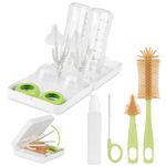 Baby Bottle Brush Set with Portable Silicone Bottle Brush, Travel Bottle Cleaner Set, 6 in 1 Baby Bottle Brush for Cleaning, Nipple Brush, Straw Brush, Baby Bottle Drying Rack, and Storage Box, White