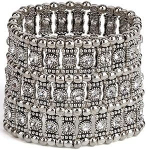 SPUNKYsoul Antique Gold or Silver Crystal Boho Stretch Bracelet for Women Wedding Bridal Collection (Silver Rhinesztone 3 Line)