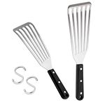 HaSteeL Fish Spatula 2-Piece, Stainless Steel Slotted Turner for Flipping, Turning, Frying & Grilling, Metal Slotted Spatulas Great for Kitchen Cooking, Riveted Handle & Dishwasher Safe