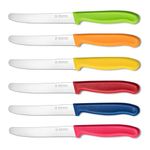 targzier Tomato Knife Colour Set of 6, Sharp Blade Serrated Kitchen Knives,Stainless Steel Utility Knife,Wavy Edge Table/Dinner Knife,Multicolor Tomato Knives Set,Ergonomic Handle&Dishwasher Safe