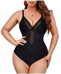 Gotoly Shapewear Bodysuit Seamless Body Shaper for Women Tummy Control V-Neck Bodysuit with Built In Bra backless shapewear, Black, XXL